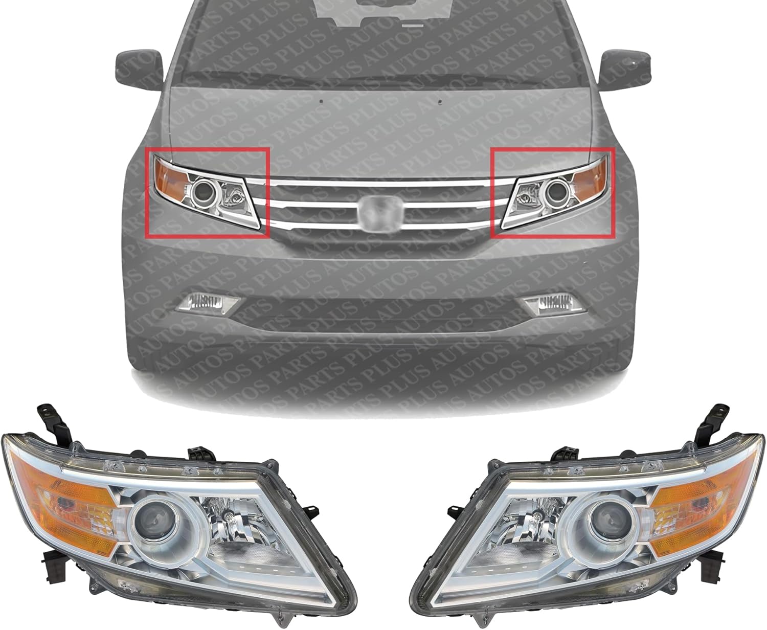 Set Of 2 Front Head Light Assembly Plastic Left Driver & Right Passenger Side Direct Replacement Compatible With 2011-2013 Honda Odyssey HO2503142 HO2502142 33100TK8A01 33150TK8A01