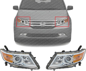 Set Of 2 Front Head Light Assembly Plastic Left Driver & Right Passenger Side Direct Replacement Compatible With 2011-2013 Honda Odyssey HO2503142 HO2502142 33100TK8A01 33150TK8A01