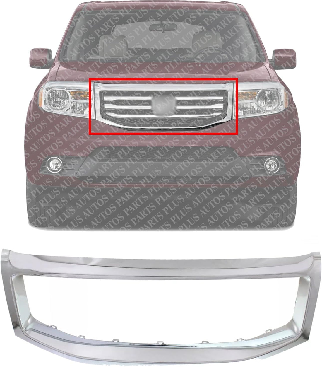 Front Grille Molding Chrome Direct Replacement Compatible With 2012-2015 Honda Pilot HO1202108 75102SZAA11