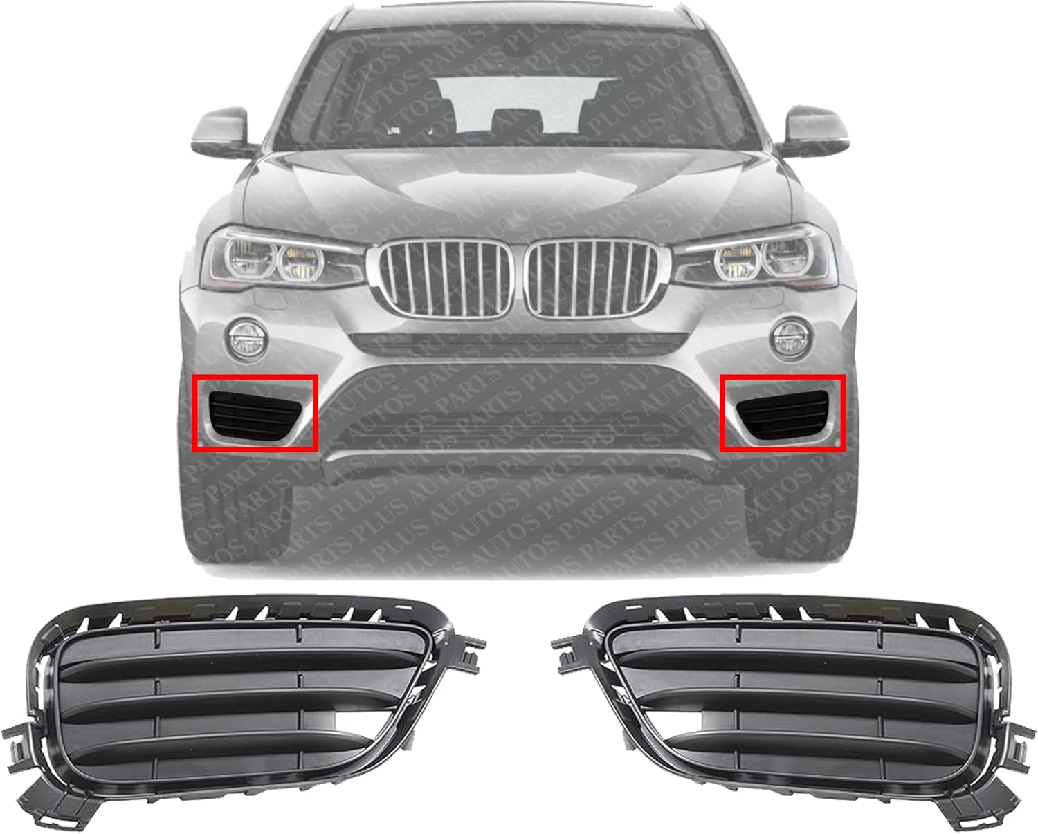 Set Of 2 Front Bumper Outer Grille Left Driver & Right Passenger Side Direct Replacement Compatible With 2015-2017 BMW X3 BM1039174 BM1038174 51117338514 51117338513