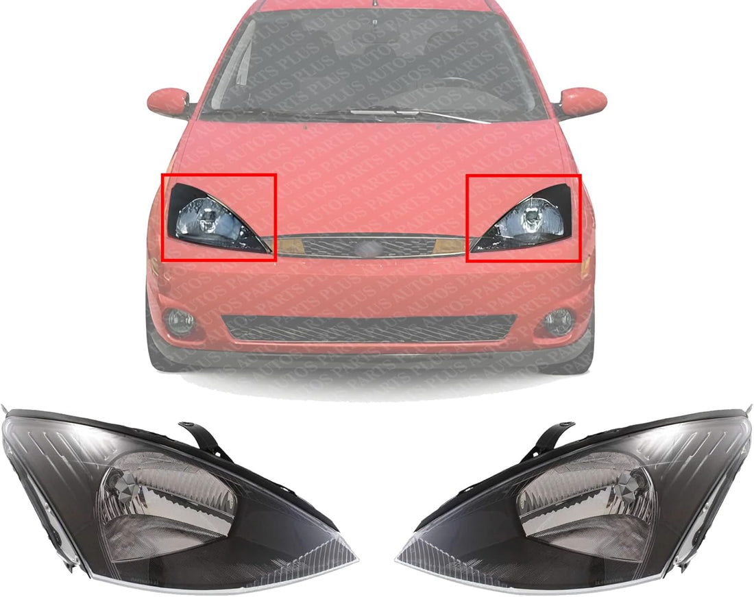 Set of 2 Front Headlight Assembly With Gray Interior Right Passenger & Left Driver Side Direct Replacement Compatible With 2003-2004 Ford Focus FO2502199 FO2503199 3S4Z13008AD