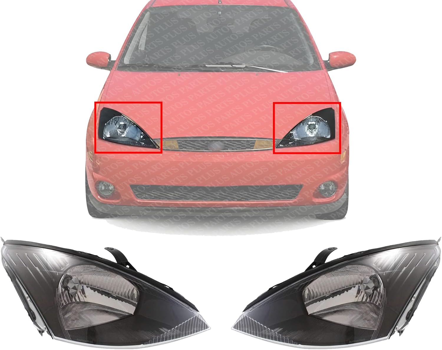 Set of 2 Front Headlight Assembly With Gray Interior Right Passenger & Left Driver Side Direct Replacement Compatible With 2003-2004 Ford Focus FO2502199 FO2503199 3S4Z13008AD