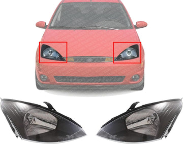 Set of 2 Front Headlight Assembly With Gray Interior Right Passenger & Left Driver Side Direct Replacement Compatible With 2003-2004 Ford Focus FO2502199 FO2503199 3S4Z13008AD
