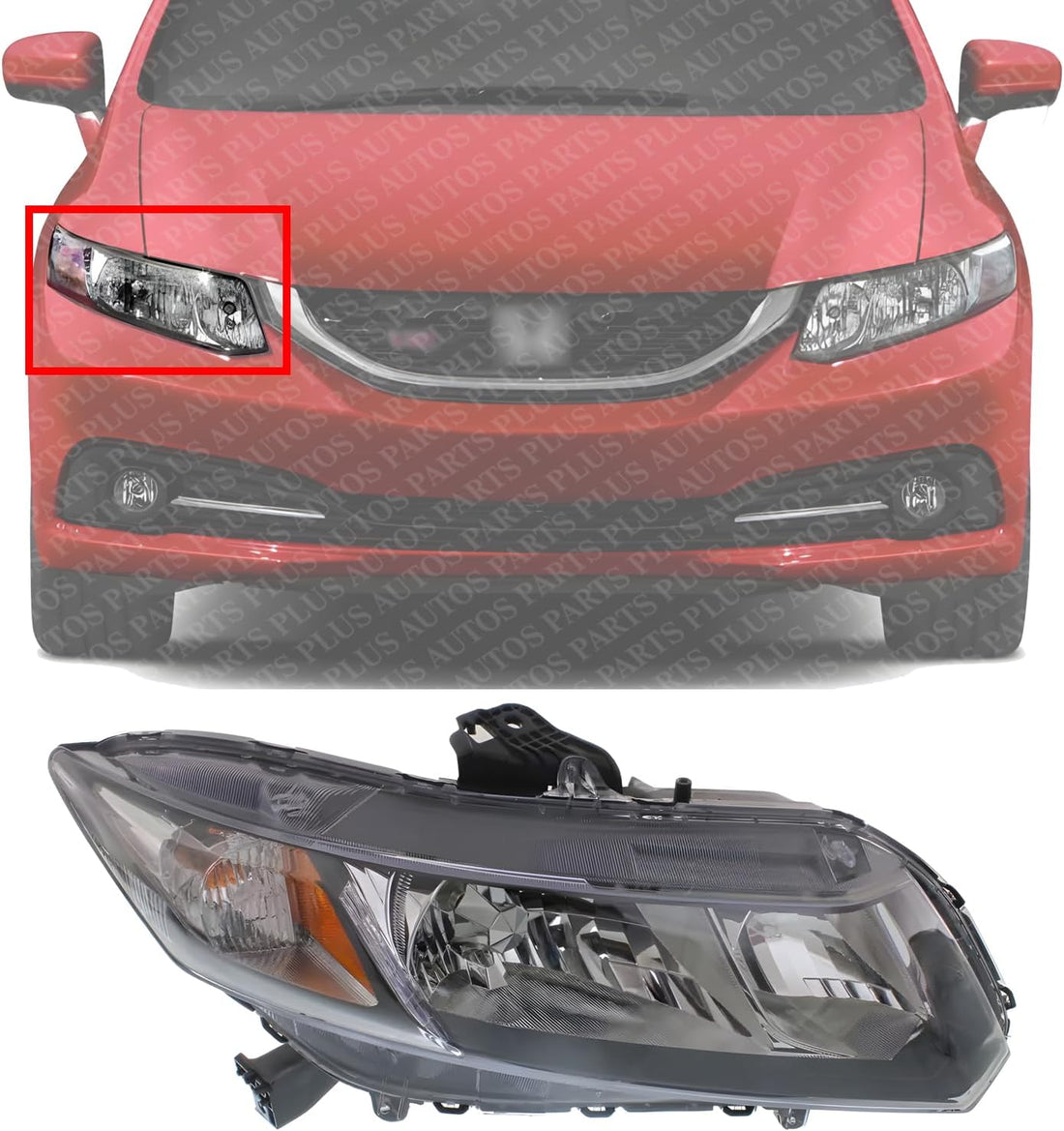 Front Head Light Assembly Right Passenger Side Direct Replacement Compatible With 2013-2015 Honda Civic HO2503150 33100TR0A51