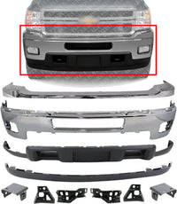 Front Bumper + Upper Cover Chrome + Lower Valance + Extension Textured + Set Of 6 Bracket Left & Right Side Direct Replacement Compatible With Chevy Silverado 2500HD 3500HD 2011-2014