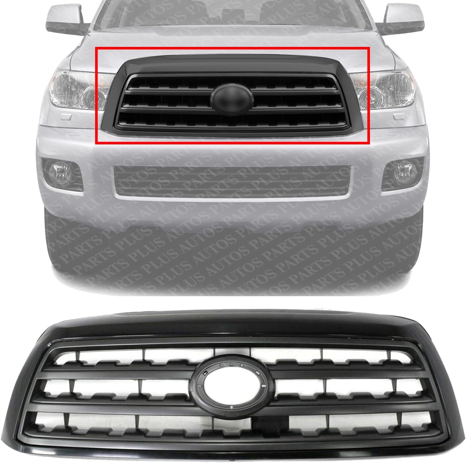 Front Grille Black Shell With Gray Insert Direct Replacement Compatible With 2008-2017 Toyota Sequoia SR5 TO1200330 531000C210C0