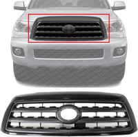 Front Grille Black Shell With Gray Insert Direct Replacement Compatible With 2008-2017 Toyota Sequoia SR5 TO1200330 531000C210C0
