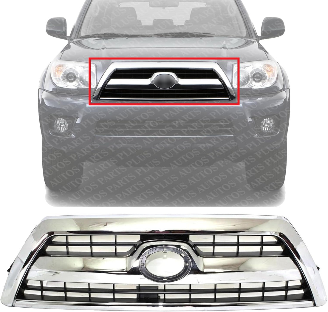Front Grille Chrome Shell With Primed Insert Direct Replacement Compatible With 2006-2009 Toyota 4Runner TO1200299 5310035A13C0