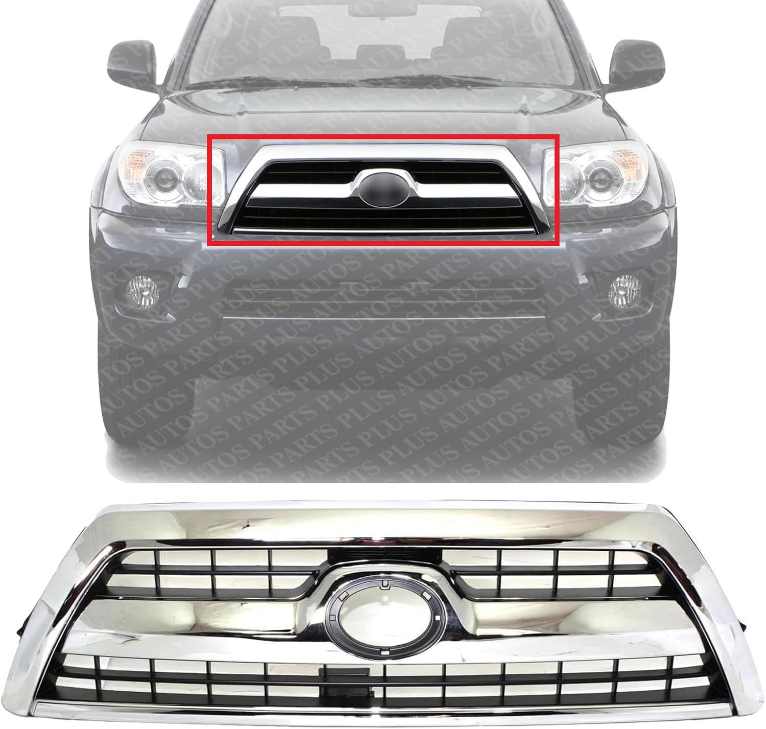 Front Grille Chrome Shell With Primed Insert Direct Replacement Compatible With 2006-2009 Toyota 4Runner TO1200299 5310035A13C0