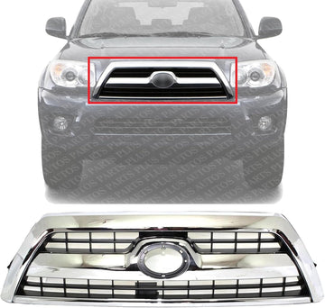 Front Grille Chrome Shell With Primed Insert Direct Replacement Compatible With 2006-2009 Toyota 4Runner TO1200299 5310035A13C0