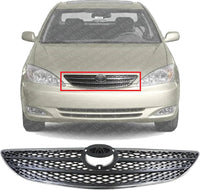 Front Grille Assembly Chrome Shell & Painted Silver Insert Plastic Direct Replacement Compatible With 2002-2004 Toyota Camry TO1200237 53101AA030