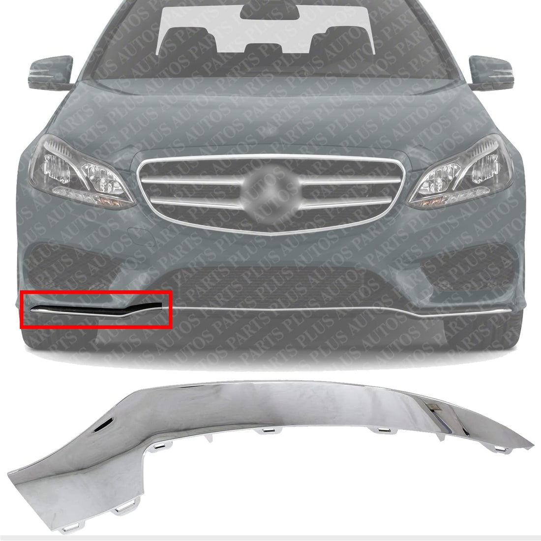 Front Bumper Molding Chrome Right Passenger Side Direct Replacement Compatible With 2014-2017 Mercedes Benz E-Class MB1047131 2078850874