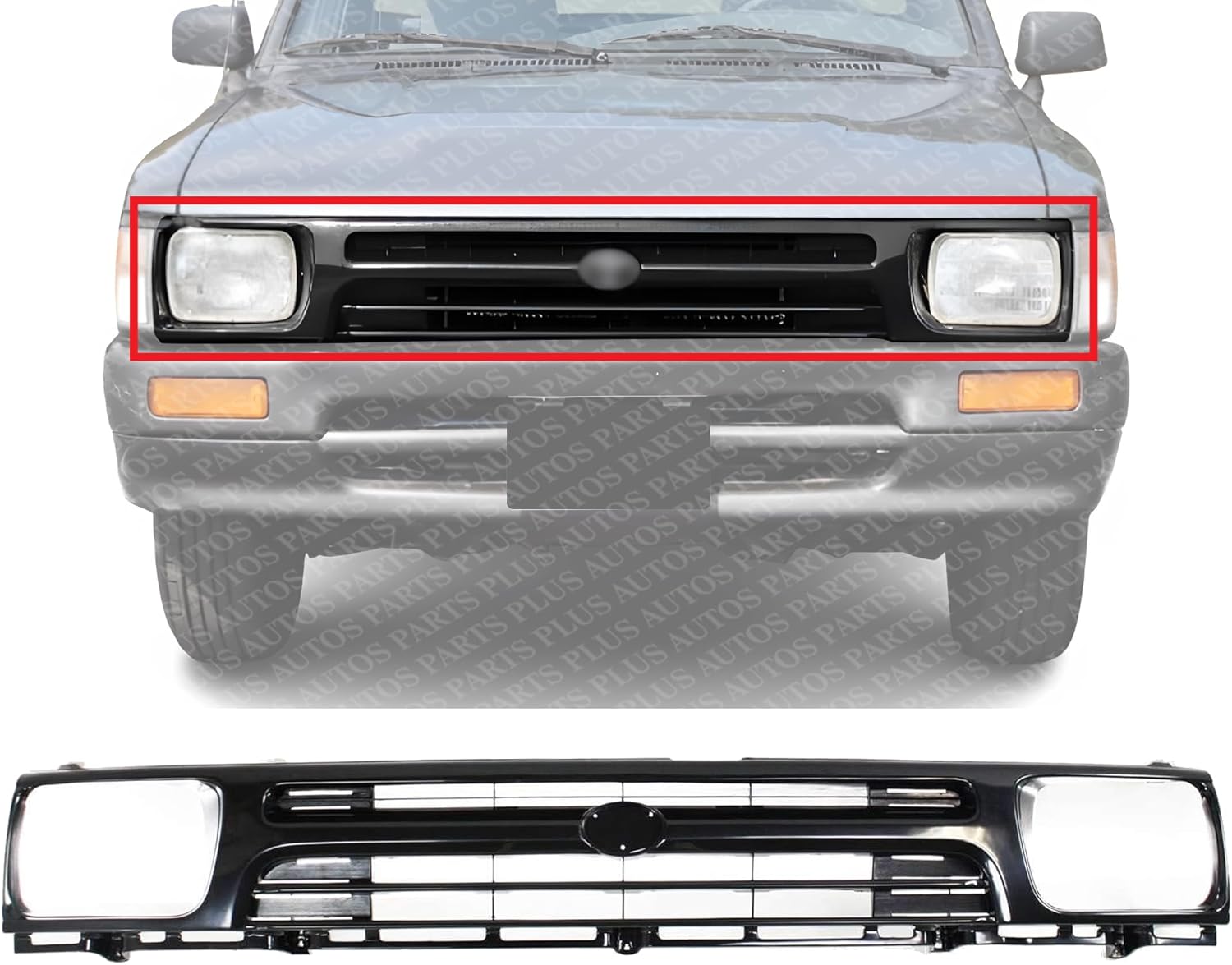 Front Bumper Grille Primed Shell & Insert Direct Replacement Compatible With 1992-1995 Toyota Pickup TO1200127 5311135080