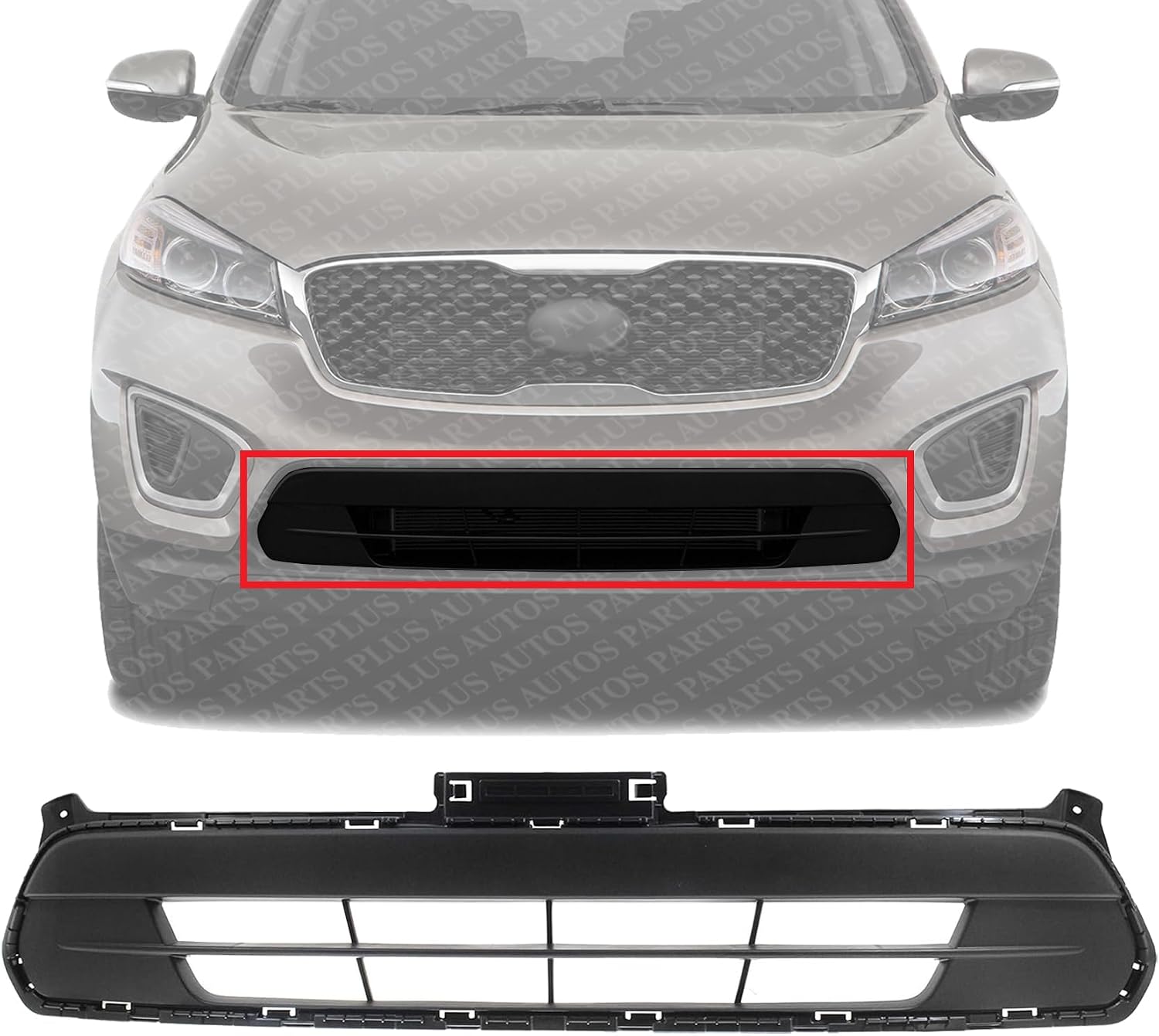Front Bumper Grille Textured Plastic Without Fog Lights Holes Direct Replacement Compatible With 2016-2018 Kia Sorento KI1036129 86522C6000