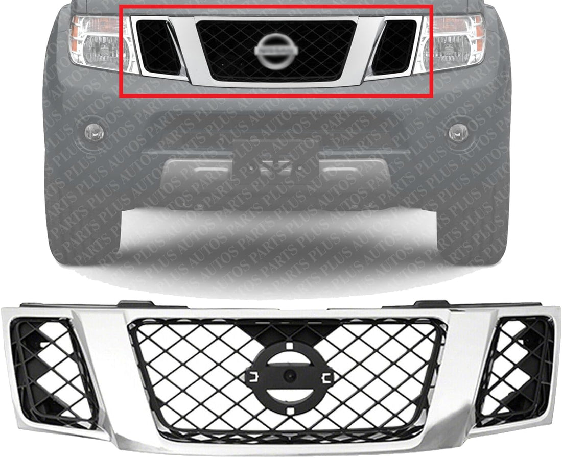 Front Grille Chrome Shell With Black Insert Plastic 2008-2012 Nissan Pathfinder Direct Replacement Compatible With 2008-2012 Nissan Pathfinder NI1200251 62310ZS00A