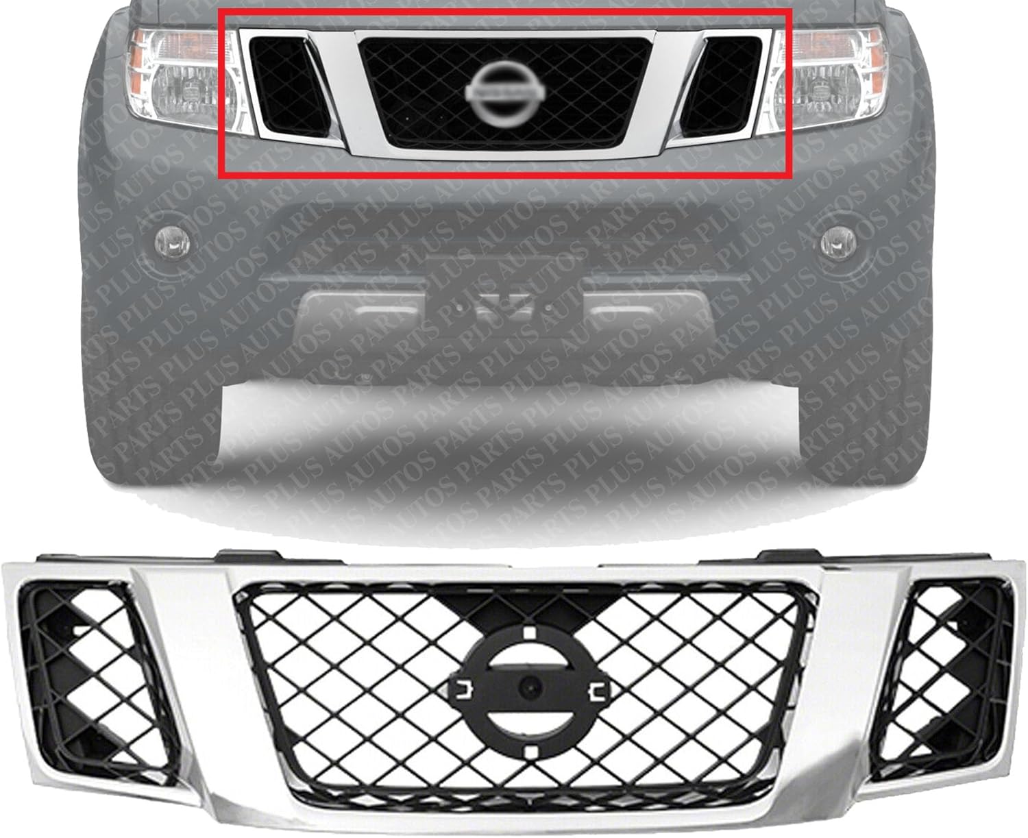 Front Grille Chrome Shell With Black Insert Plastic 2008-2012 Nissan Pathfinder Direct Replacement Compatible With 2008-2012 Nissan Pathfinder NI1200251 62310ZS00A