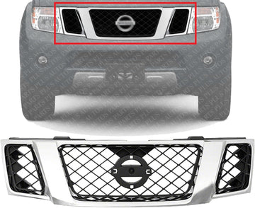 Front Grille Chrome Shell With Black Insert Plastic 2008-2012 Nissan Pathfinder Direct Replacement Compatible With 2008-2012 Nissan Pathfinder NI1200251 62310ZS00A