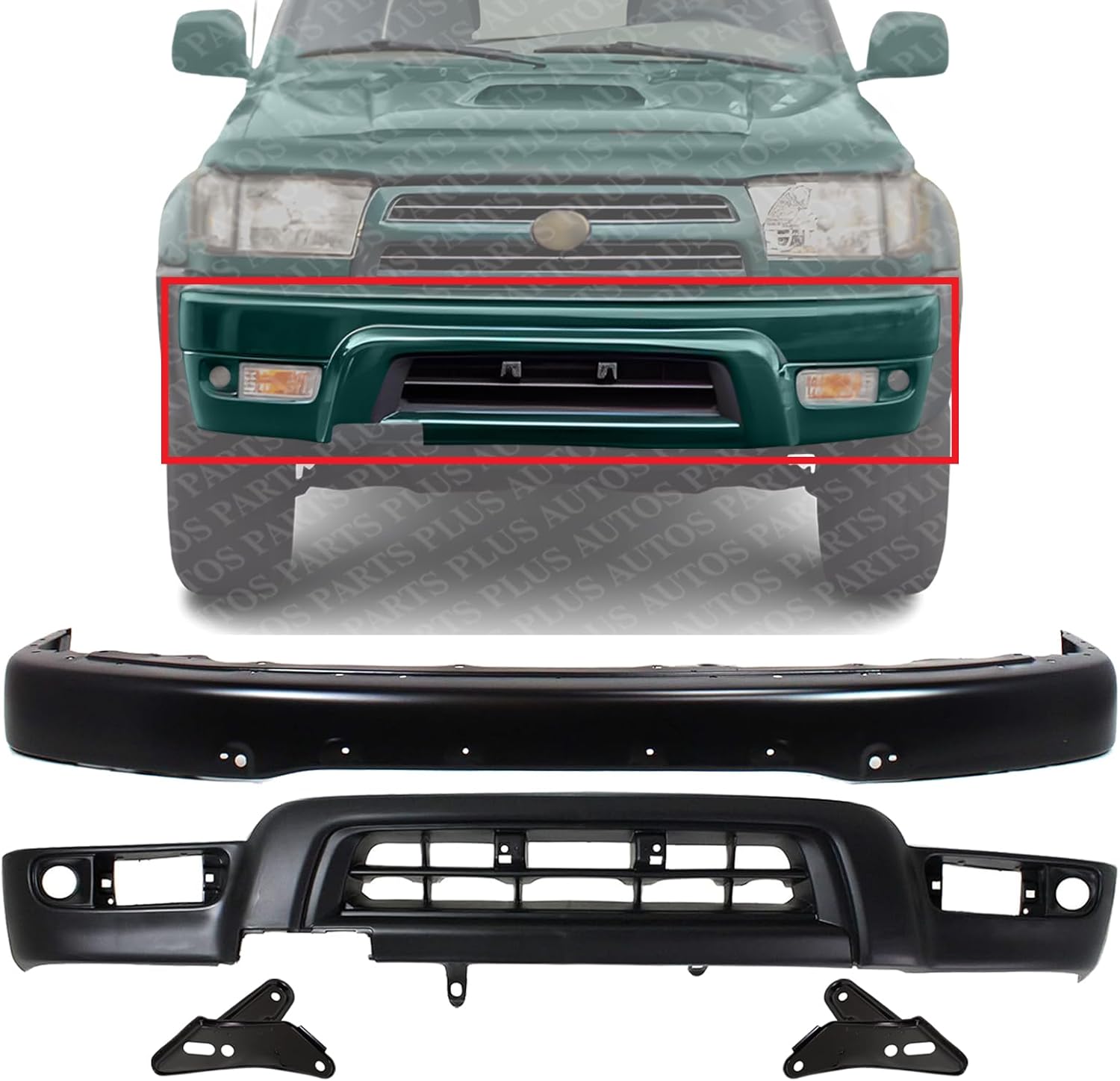 Front Bumper Steel + Lower Valance Panel Primed + Arm Mounting Brackets Left Driver And Right Passenger Side Direct Replacement Compatible With Toyota 4Runner 1999-2002 TO1002166