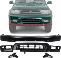 Front Bumper Steel + Lower Valance Panel Primed + Arm Mounting Brackets Left Driver And Right Passenger Side Direct Replacement Compatible With Toyota 4Runner 1999-2002 TO1002166