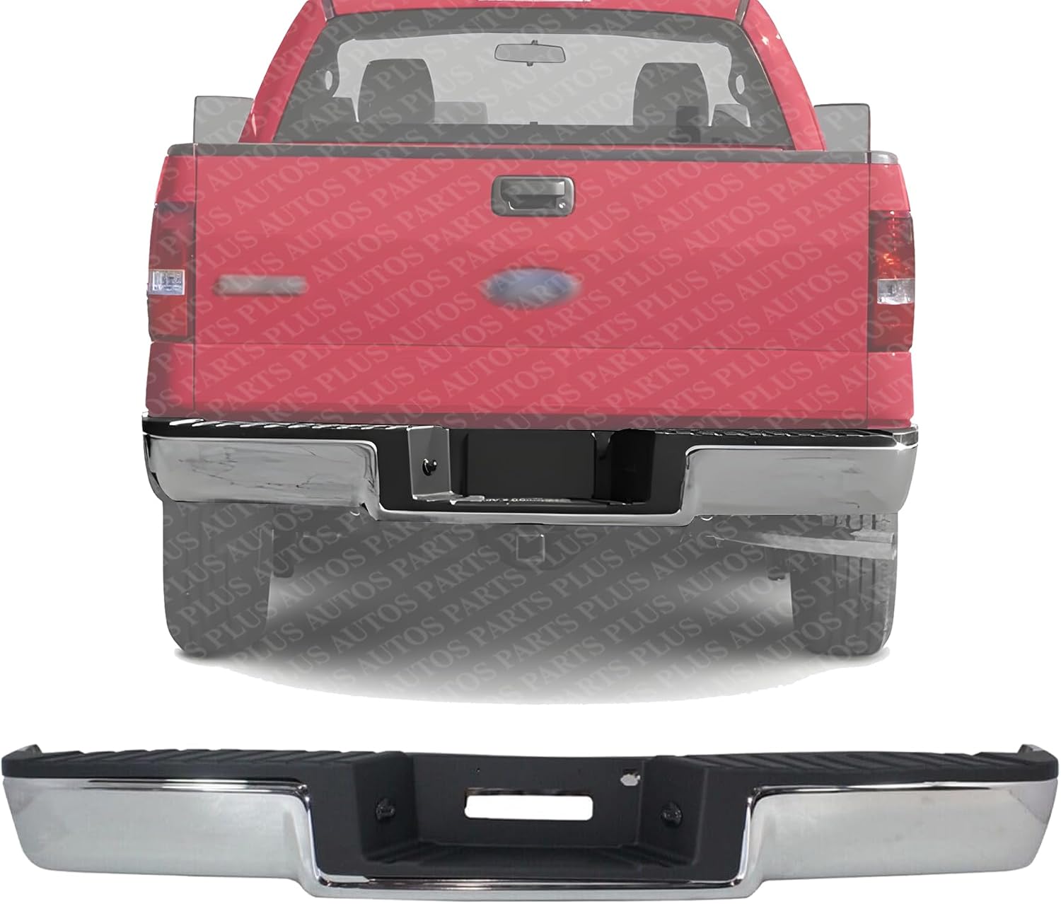 Step Bumper Assembly Chrome Steel Rear Without Object Sensor Holes & Towing Package Direct Replacement Compatible With 2006-2008 Ford F-150 / Lincoln Mark LT FO1103136 8L3Z17906B-PFM