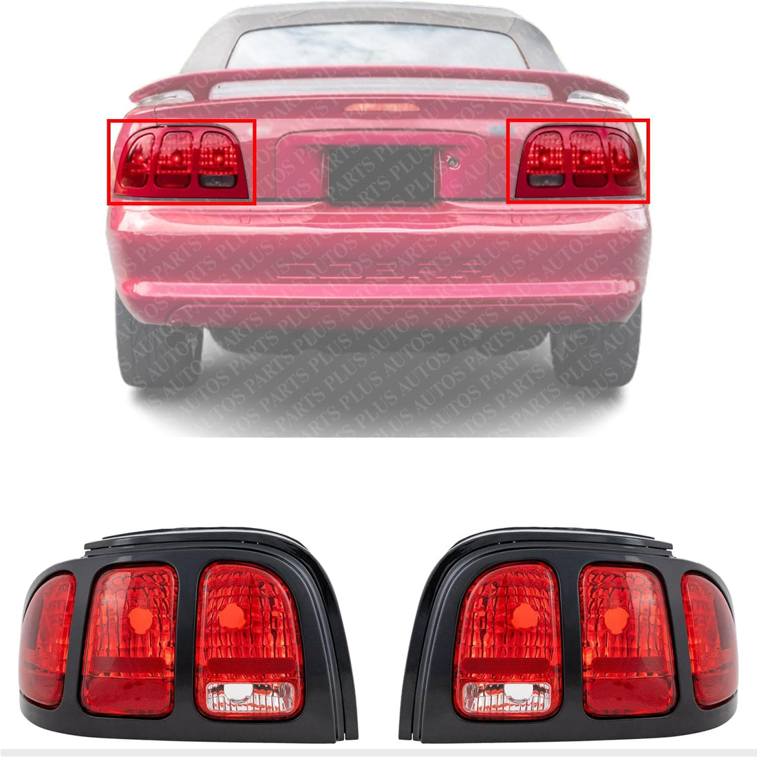 Set Of 2 Tail Lights Lens And Housing Right Passenger & Left Driver Side Direct Replacement Compatible With 1996-1998 Ford Mustang FO2800142 FO2801142 F7ZZ13405CA F7ZZ13404CA