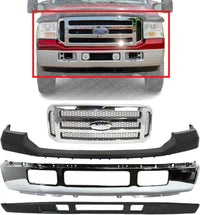 Front Bumper Steel + Grille Chrome + Upper Cover Primed + Lower Valance Panel Textured Direct Replacement Compatible With 2005-2007 Ford F-Series Super Duty FO1057292 FO1200456