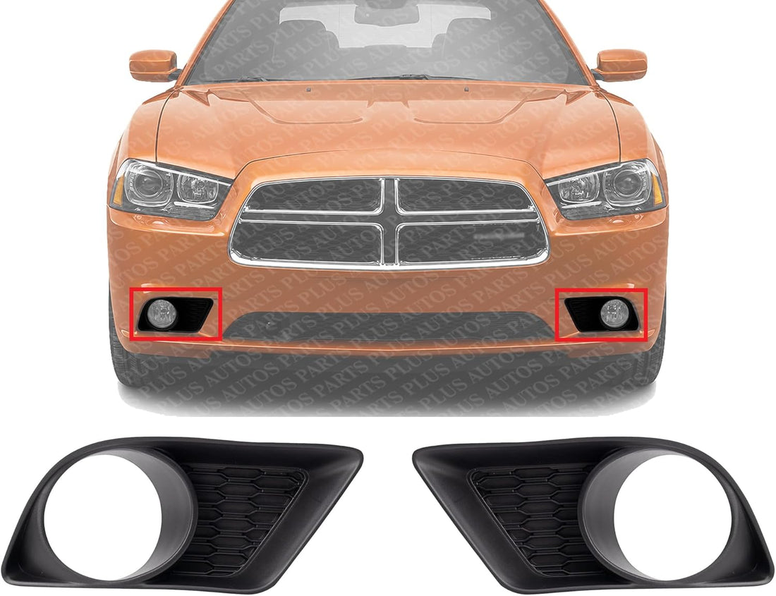 Set Of 2 Front Fog Light Moldings Textured Plastic Right Passenger & Left Driver Side Direct Replacement Compatible With 2011-2014 Dodge Charger CH1039133 CH1038133 68092572AA