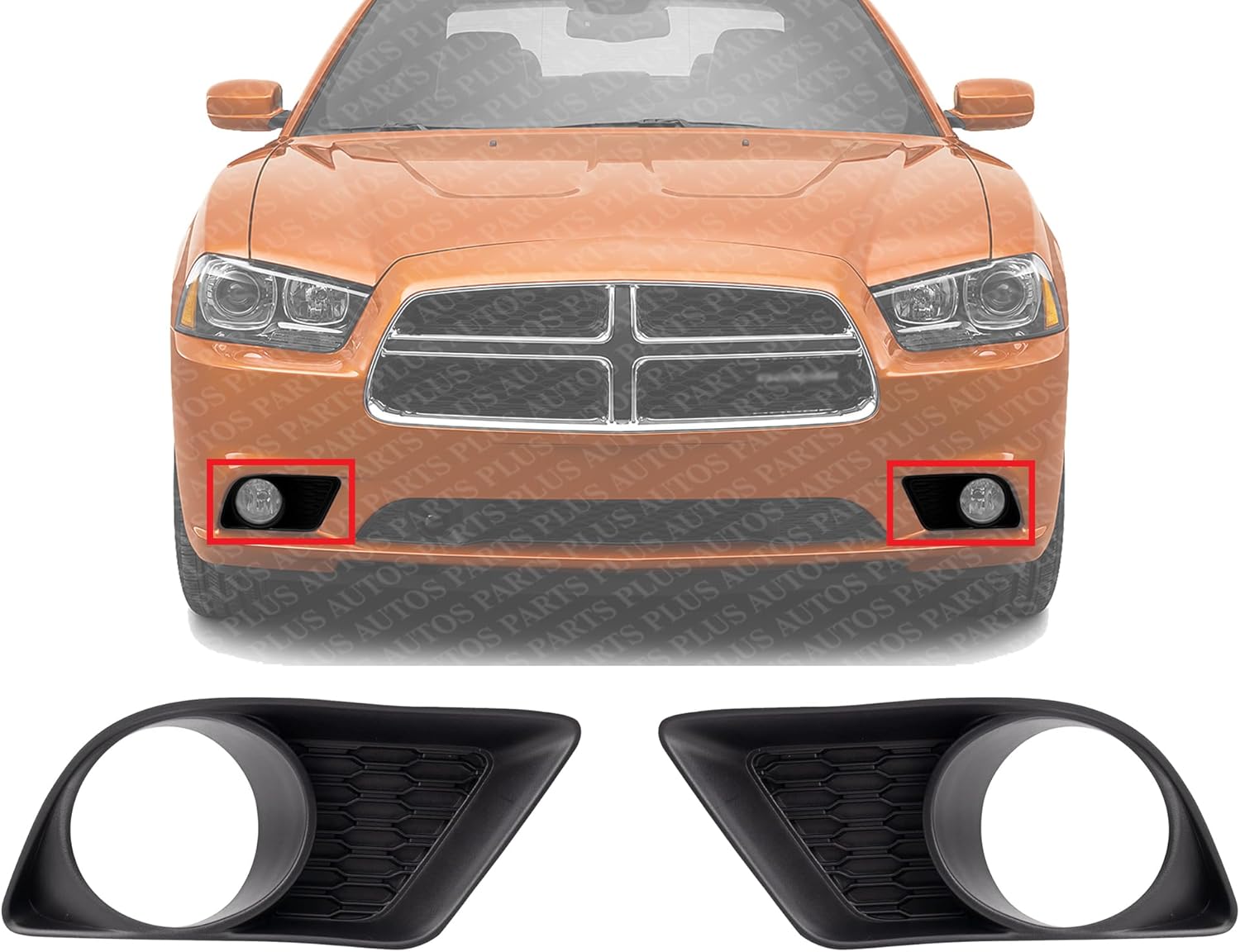 Set Of 2 Front Fog Light Moldings Textured Plastic Right Passenger & Left Driver Side Direct Replacement Compatible With 2011-2014 Dodge Charger CH1039133 CH1038133 68092572AA
