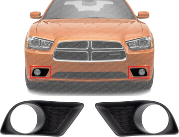 Set Of 2 Front Fog Light Moldings Textured Plastic Right Passenger & Left Driver Side Direct Replacement Compatible With 2011-2014 Dodge Charger CH1039133 CH1038133 68092572AA