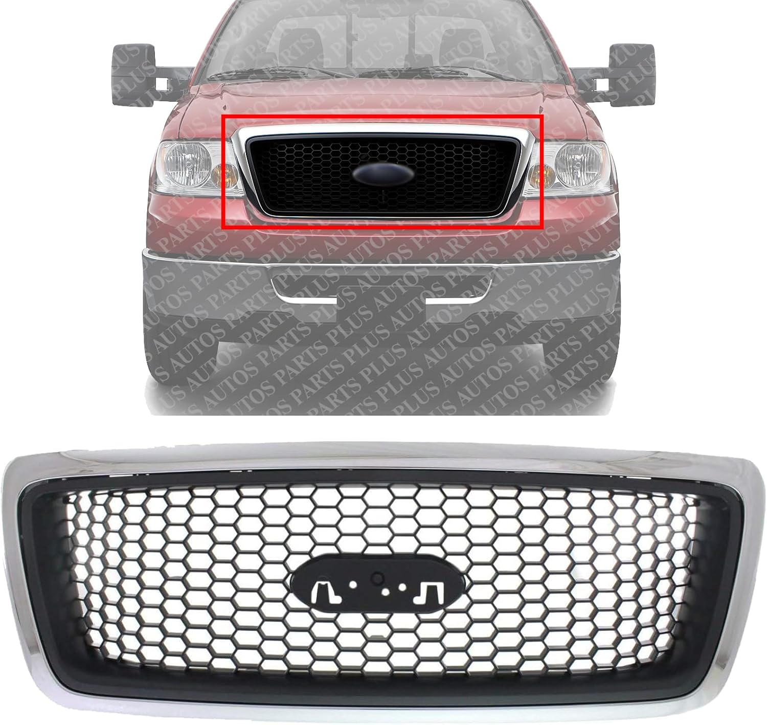 Front Grille Chrome Shell With Black Insert Direct Replacement Compatible With 2006-2008 Ford F-150 FO1200469 7L3Z8200CA