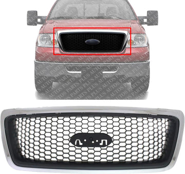 Front Grille Chrome Shell With Black Insert Direct Replacement Compatible With 2006-2008 Ford F-150 FO1200469 7L3Z8200CA