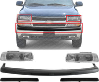 Front Bumper Face Bar Upper Cover + Headlights Assembly + Moldings Left Driver & Right Passenger Side Direct Replacement Compatible With 2000-2006 Chevrolet Tahoe/Suburban GM1051103