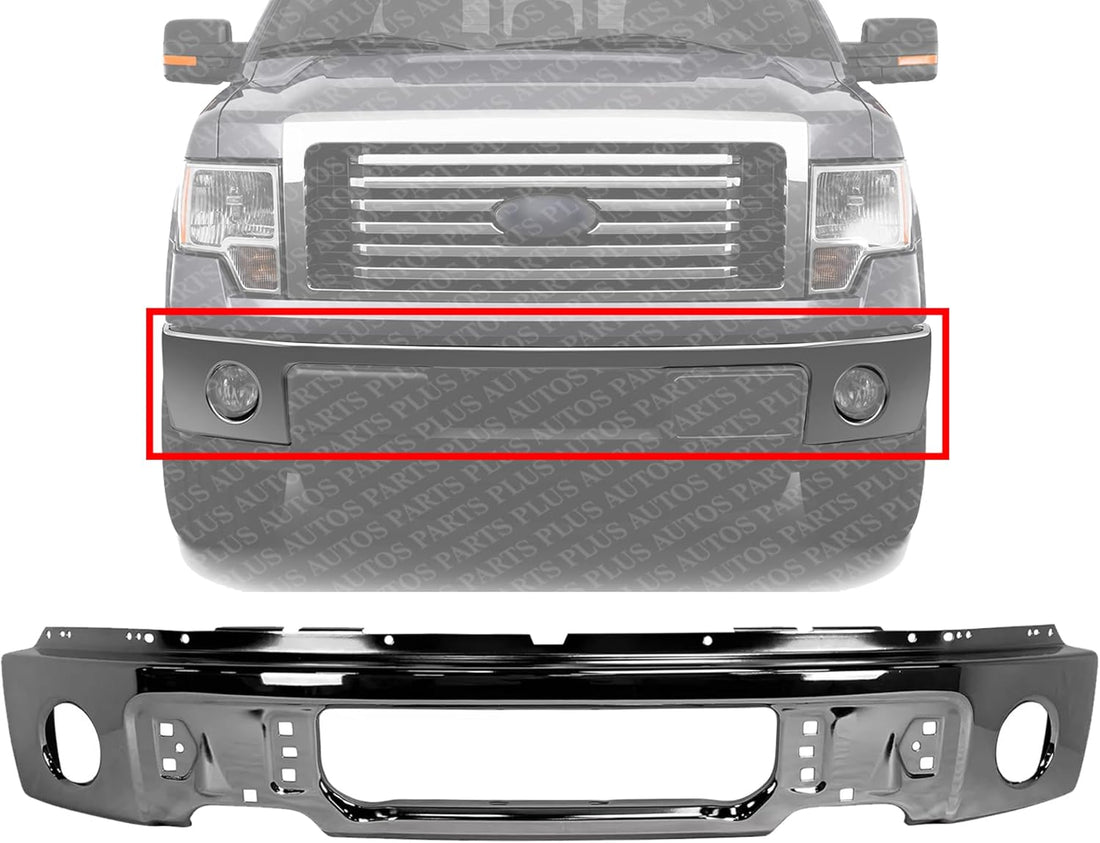 Front Bumper Face Bar Chrome With Fog Light Holes Direct Replacement Compatible With 2009-2014 Ford F-150 FO1002411 9L3Z17757B