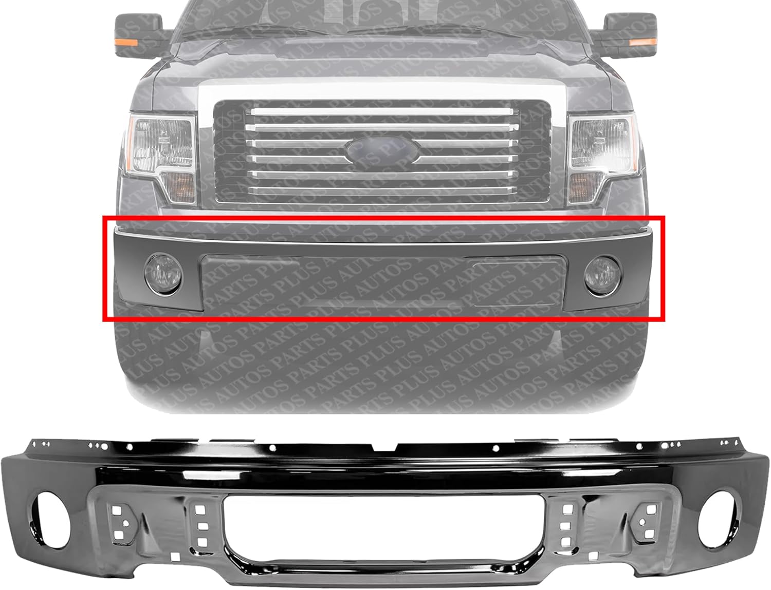 Front Bumper Face Bar Chrome With Fog Light Holes Direct Replacement Compatible With 2009-2014 Ford F-150 FO1002411 9L3Z17757B