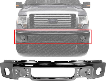 Front Bumper Face Bar Chrome With Fog Light Holes Direct Replacement Compatible With 2009-2014 Ford F-150 FO1002411 9L3Z17757B