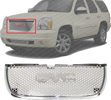 Front Grille Assembly Chrome Shell And Insert Direct Replacement Compatible With 2007-2014 GMC Yukon GM1200610 22761715