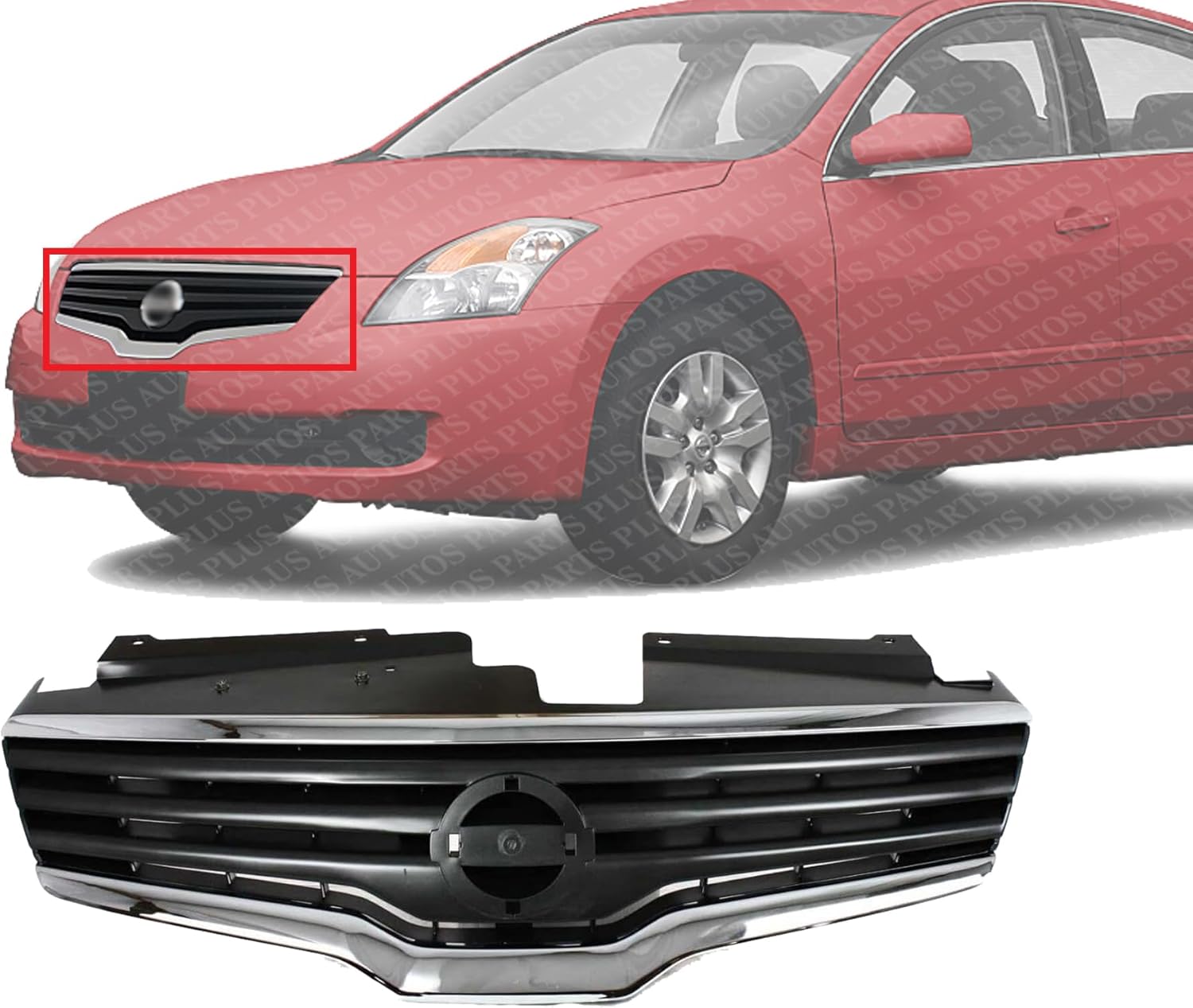 Front Grille Assembly Chrome Shell & Painted Dark Gray Insert Direct Replacement Compatible With 2007-2009 Nissan Altima NI1200221 62070ZN50A