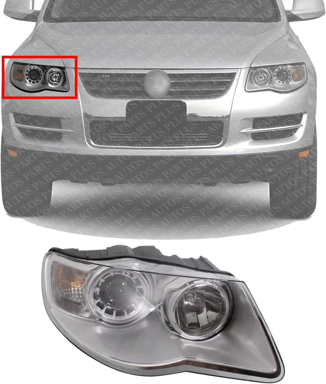 Front Head Light Assembly Right Passenger Side Direct Replacement Compatible With 2008-2010 Volkswagen Touareg VW2503138 7L6941040B