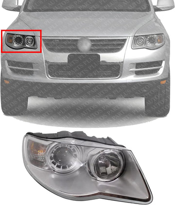 Front Head Light Assembly Right Passenger Side Direct Replacement Compatible With 2008-2010 Volkswagen Touareg VW2503138 7L6941040B