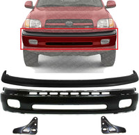 Front Bumper Primed Steel + Upper Cover Textured + Bumper Mounting Bracket Left Driver And Right Passenger Side Direct Replacement Compatible With 2000-2006 Toyota Tundra TO1002171