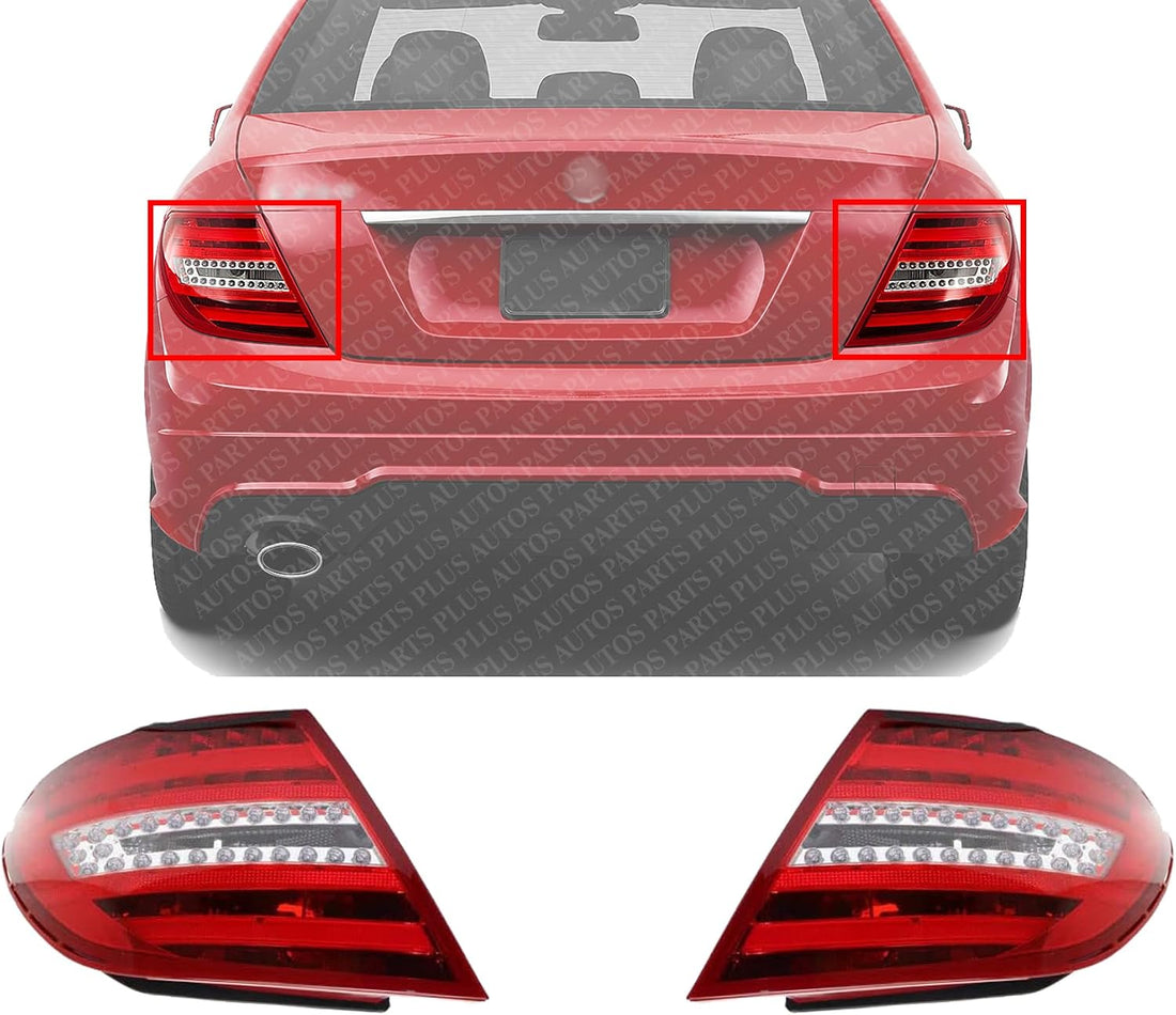 Set Of 2 Tail Light Assembly Plastic Left Driver & Right Passenger Side Direct Replacement Compatible With 2012-2013 Mercedes Benz C-Class MB2811100