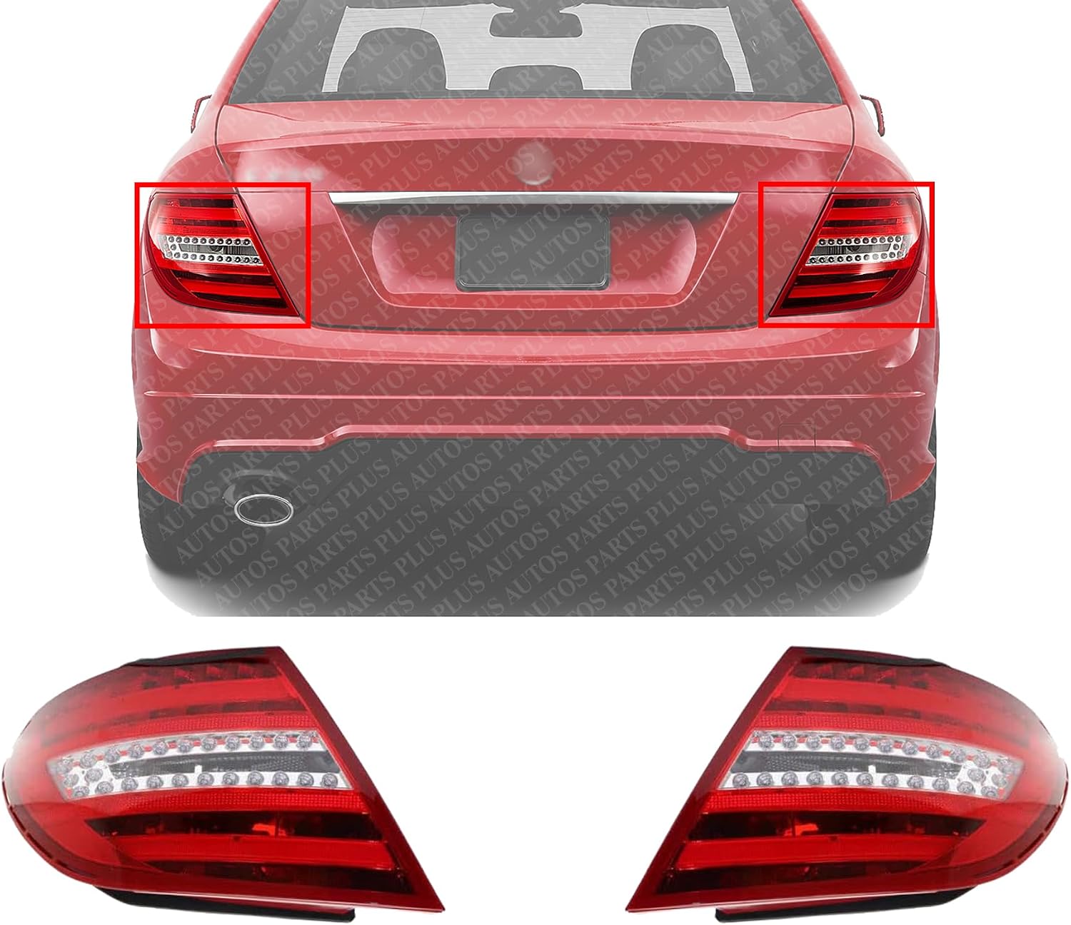 Set Of 2 Tail Light Assembly Plastic Left Driver & Right Passenger Side Direct Replacement Compatible With 2012-2013 Mercedes Benz C-Class MB2811100