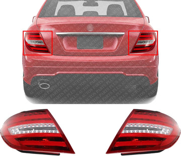 Set Of 2 Tail Light Assembly Plastic Left Driver & Right Passenger Side Direct Replacement Compatible With 2012-2013 Mercedes Benz C-Class MB2811100