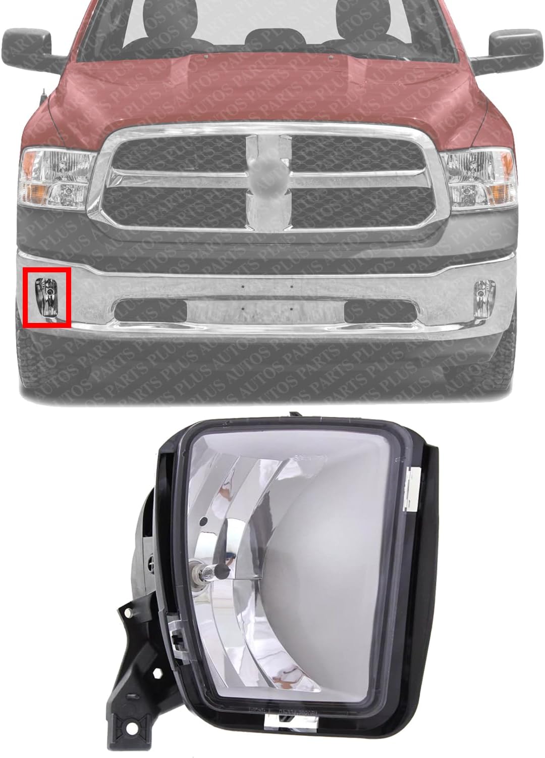 Front Fog Light Assembly Right Passenger Side Direct Replacement Compatible With 2013-2018 Ram 1500 CH2593147 68104820AF 68104820AD