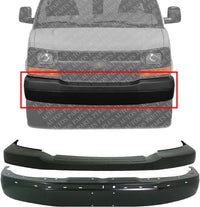 Front Bumper Face Bar Primed Steel + Upper Cover Textured Direct Replacement Compatible With 2003-2017 Chevrolet Express/GMC Savana Van GM1000693 GM1002425 22872781 22890548
