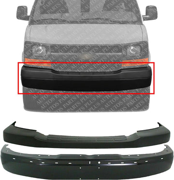 Front Bumper Face Bar Primed Steel + Upper Cover Textured Direct Replacement Compatible With 2003-2017 Chevrolet Express/GMC Savana Van GM1000693 GM1002425 22872781 22890548