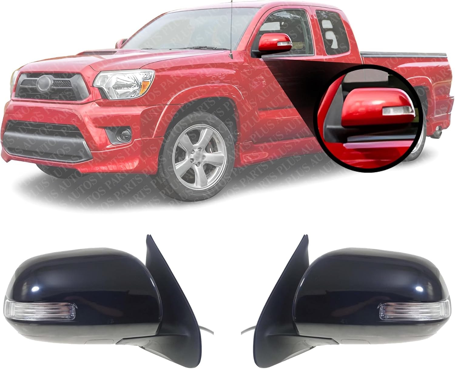 Set Of 2 Front Power Mirror Manual Folding Non-Heated Primed Plastic Left Driver & Right Passenger Side Direct Replacement Compatible With 2012-2015 Toyota Tacoma TO1321283 TO1320283