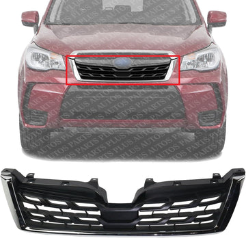 Front Grille Textured Shell And Insert With Chrome Molding Direct Replacement Compatible With 2017-2018 Subaru Forester SU1200169 91121SG280
