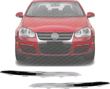 Set Of 2 Front Bumper Molding Chrome Plastic Left Driver & Right Passenger Side Direct Replacement Compatible With 2005-2010 Volkswagen Jetta VW1213100 VW1212100