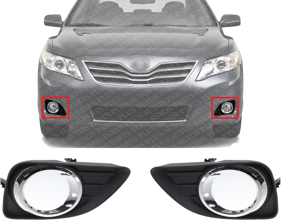 Set Of 2 Front Fog Light Molding Primed Plastic Left Driver & Right Passenger Side Direct Replacement Compatible With 2010-2011 Toyota Camry TO1038131 TO1039131 5203006050 5204006050